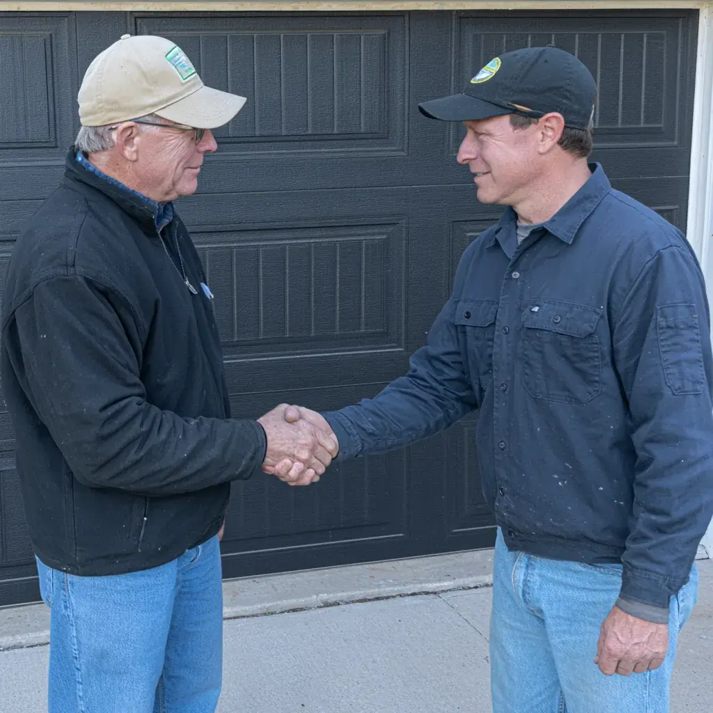 Garage door being serviced at a home in Flower Mound, TX